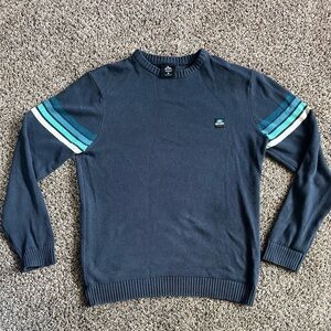 Rip Curl Men's Blue Sweater with Teal and White Stripes